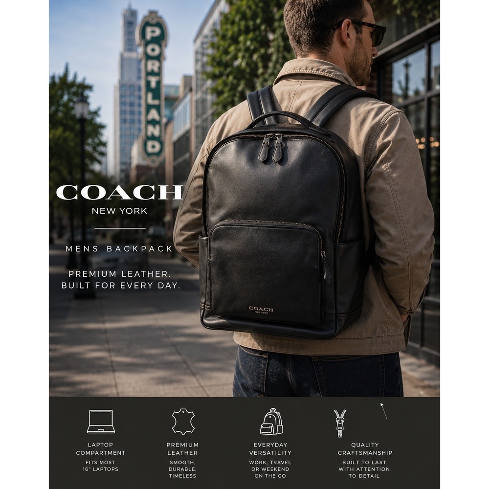 NWT Coach Graham Backpack Black Calf Leather Laptop Bag F37599 Large $550 Work